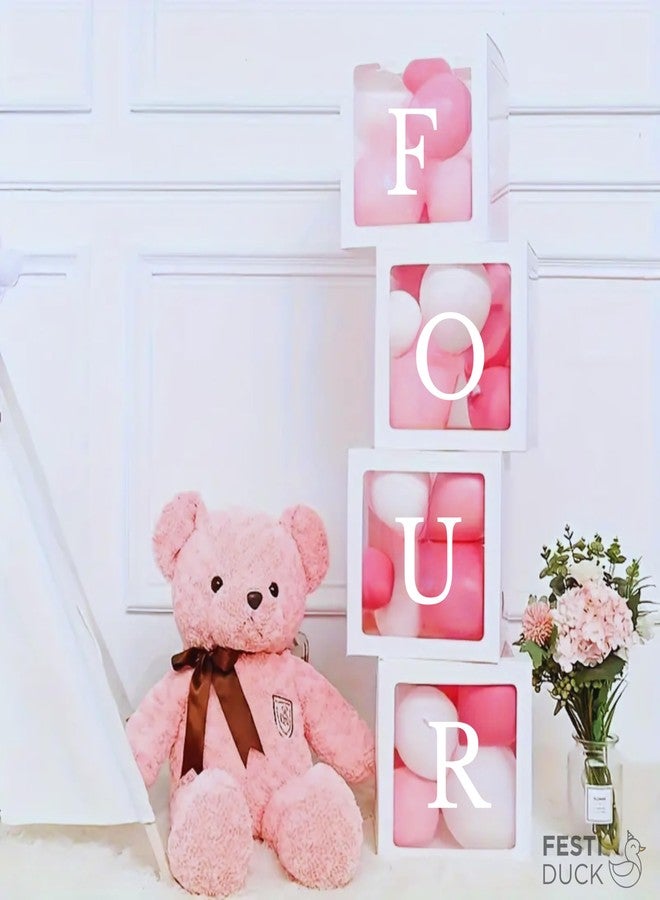 Festi Duck 'FOUR' Balloon Box Set - Stylish Lettered Decor for Fourth Birthday & fourth Aniversary Celebration (FOUR Birthday Box) 33pcs set (Pink & White) - Image 2